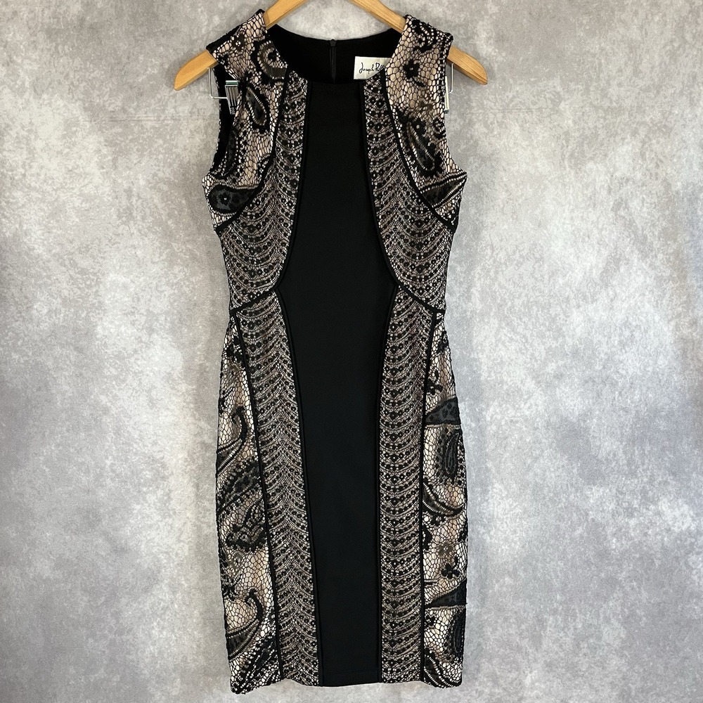 Joseph Ribkoff Sheath Dress Womens Size 4 Black Nude Paisley Lace Sleeveless